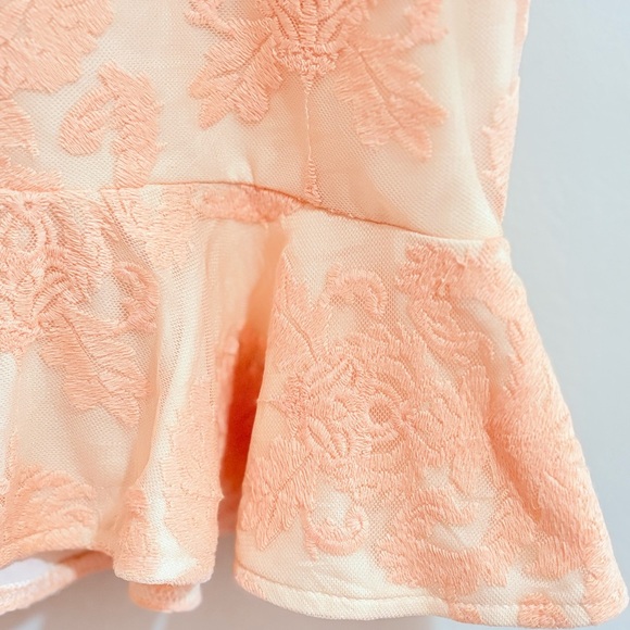 Cream & Pink Lace Dress w Flutter Sleeve & Ruffle Trim Open Back w Pink Tie Bow - Picture 8 of 16